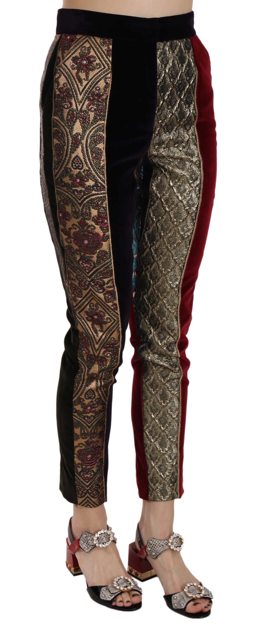 Multicolor jacquard cropped tapered pants by Dolce & Gabbana featuring intricate woven patterns and a stylish, modern fit.