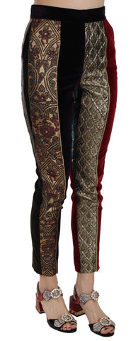 Multicolor jacquard cropped tapered pants by Dolce & Gabbana featuring intricate woven patterns and a stylish, modern fit.