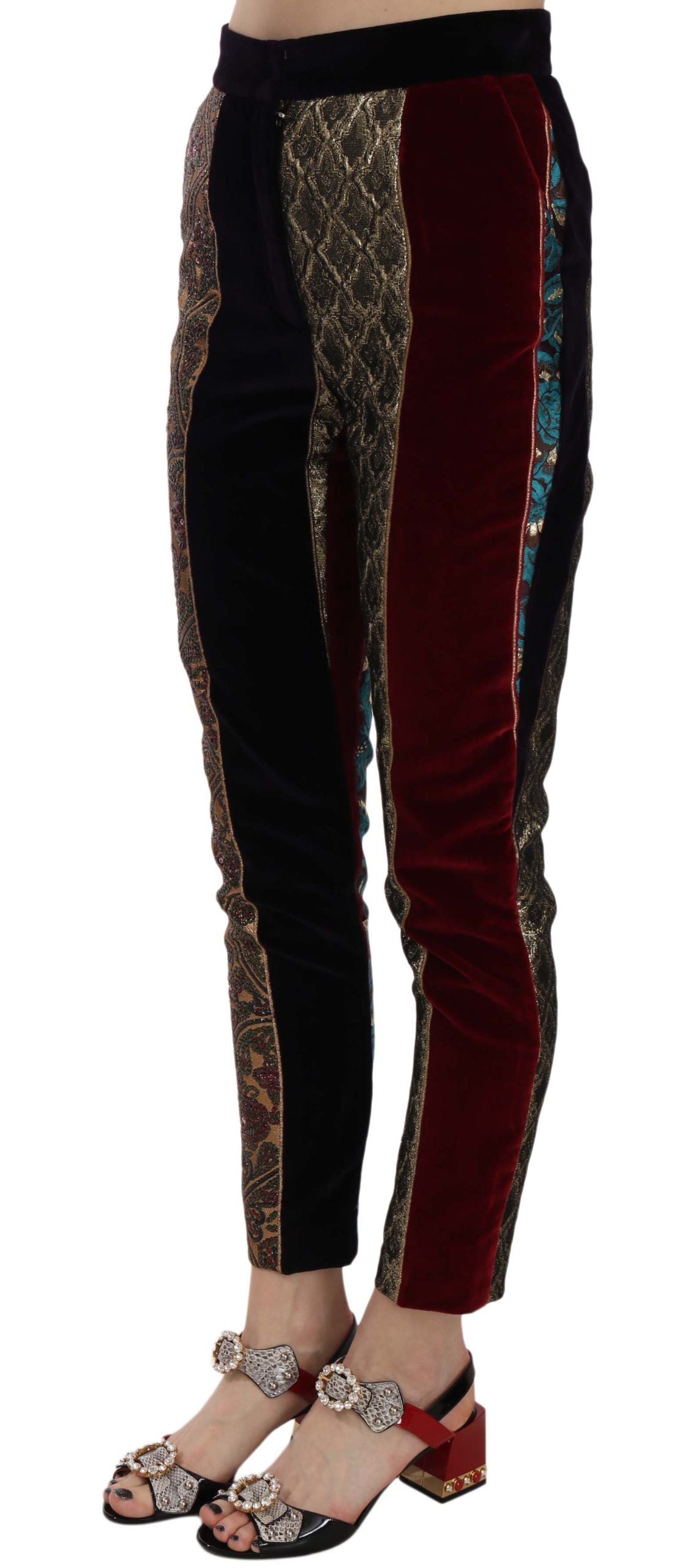 Multicolor jacquard cropped tapered pants by Dolce & Gabbana, featuring intricate woven patterns and a stylish fit.