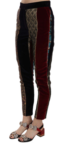 Multicolor jacquard cropped tapered pants by Dolce & Gabbana, featuring intricate woven patterns and a stylish fit.