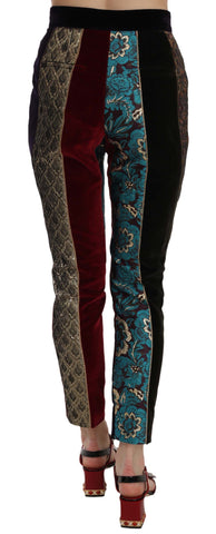 Multicolor jacquard cropped tapered pants by Dolce & Gabbana showing vibrant woven pattern and tailored fit.