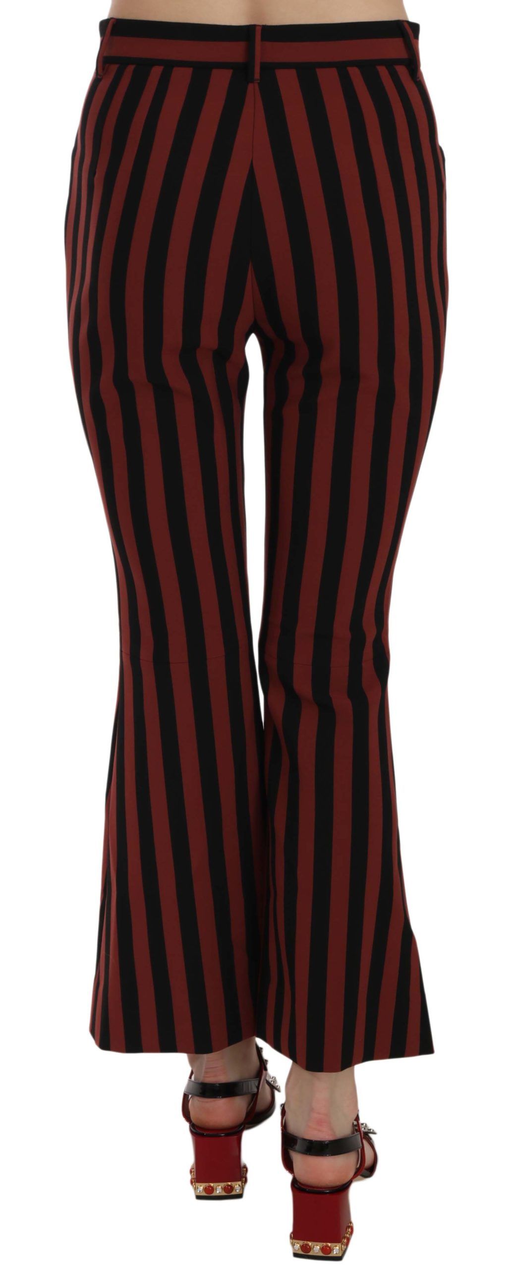 Black Amaranth Stripe Cropped Flared Pants by Dolce & Gabbana, showing the high-waisted design with bold stripe pattern and flared hem.