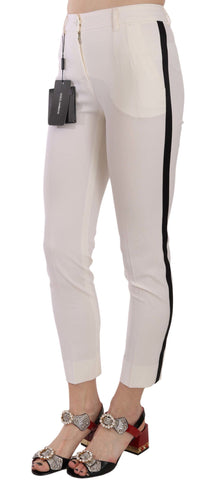 White cropped skinny pants with side stripes from Dolce & Gabbana, tailored fit with a modern, stylish design.