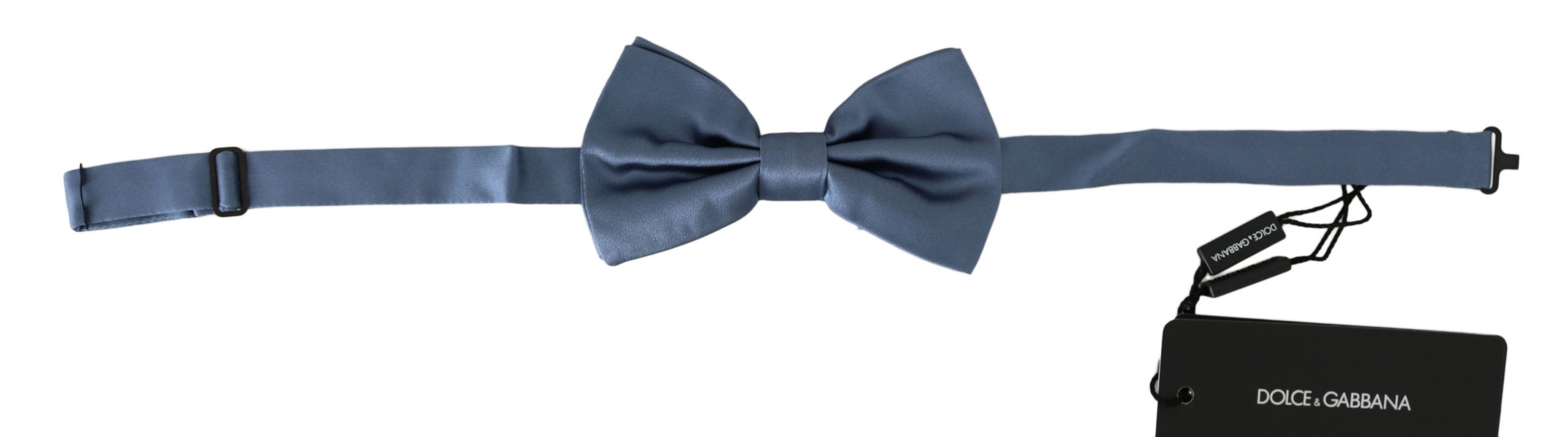 Blue 100% silk Dolce & Gabbana adjustable neck bow tie, featuring a stylish papillon design and classic satin finish.