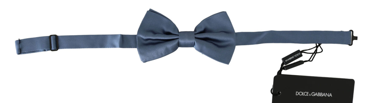 Blue 100% silk Dolce & Gabbana adjustable neck bow tie, featuring a stylish papillon design and classic satin finish.