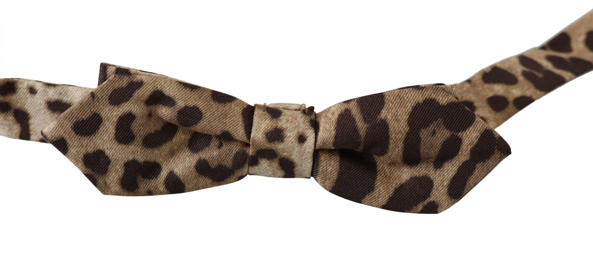 Brown leopard silk adjustable men's bow tie with a papillon style, stylish accessory by Dolce & Gabbana.