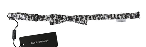 White patterned silk adjustable neck papillon tie by Dolce & Gabbana, featuring a stylish bow design.