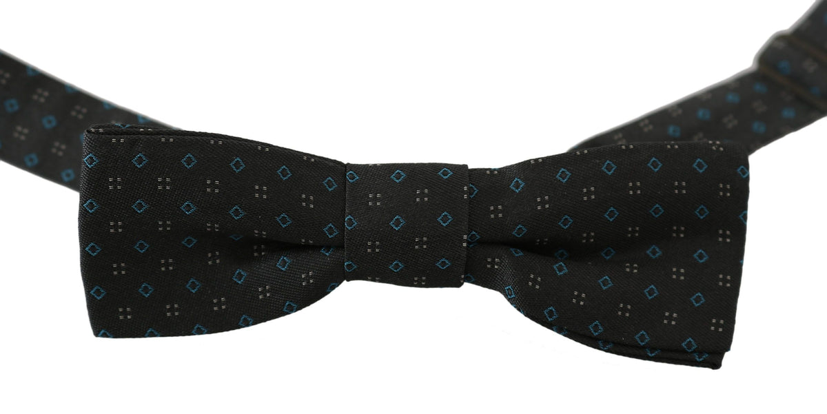 Men's gray patterned silk bow tie with adjustable neck strap by Dolce & Gabbana, stylish accessory for formal wear.