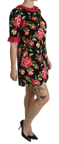 Pink floral lace Dolce & Gabbana A-line shift mini dress with a fitted bodice and delicate lace details.