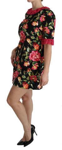 Pink floral lace Dolce & Gabbana A-line shift mini dress with elegant lace details and a feminine silhouette.