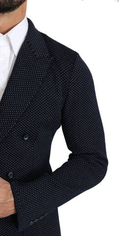 Dark blue dotted double-breasted coat blazer by Dolce & Gabbana, featuring tailored fit and stylish design details.