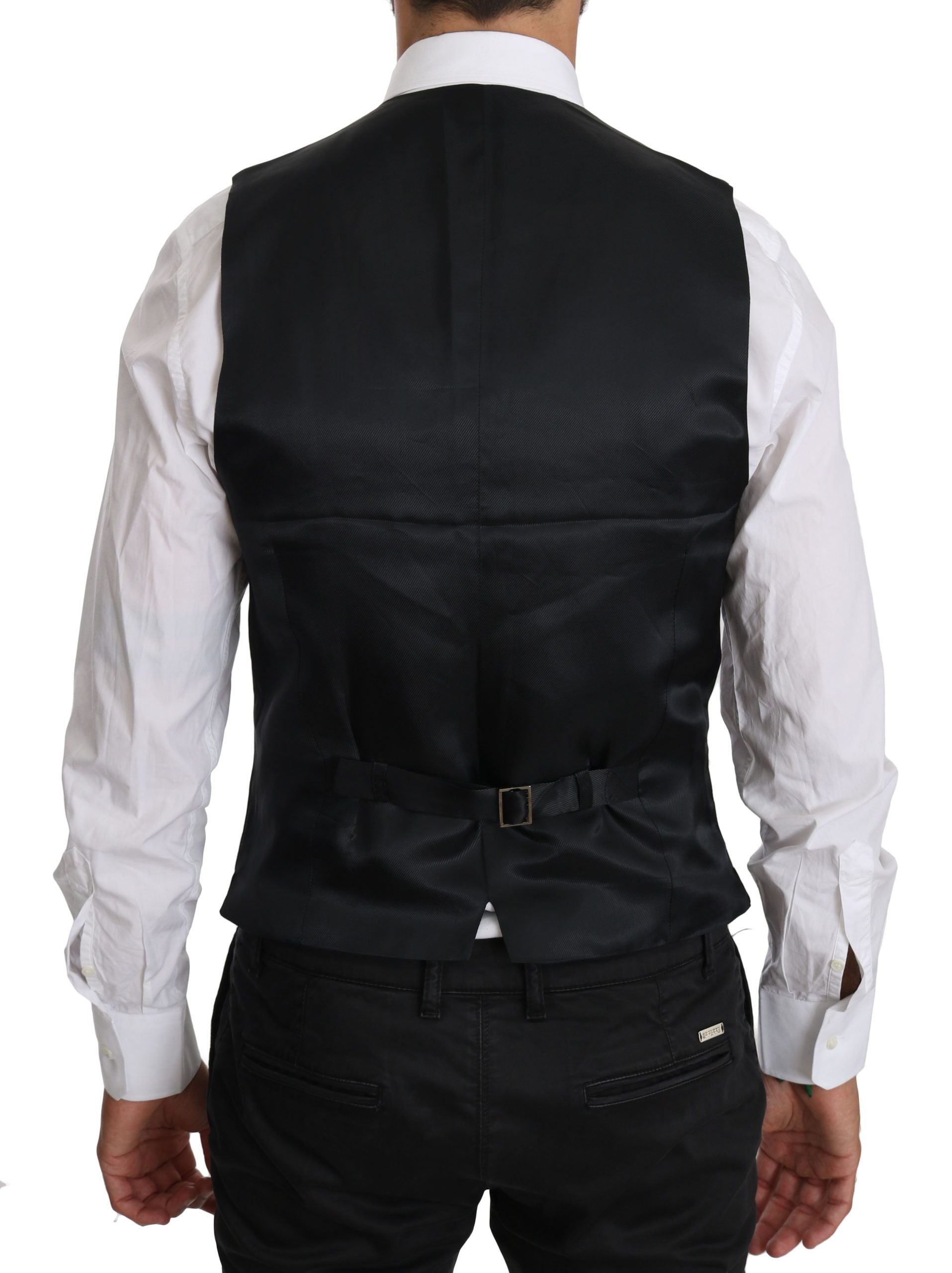 Blue wool waistcoat formal gilet vest by Dolce & Gabbana, tailored fit with classic lapel and button closure.