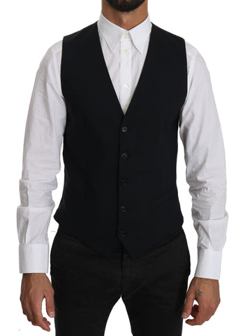 Blue wool waistcoat by Dolce & Gabbana featuring a formal gilet vest with tailored fit and classic design.