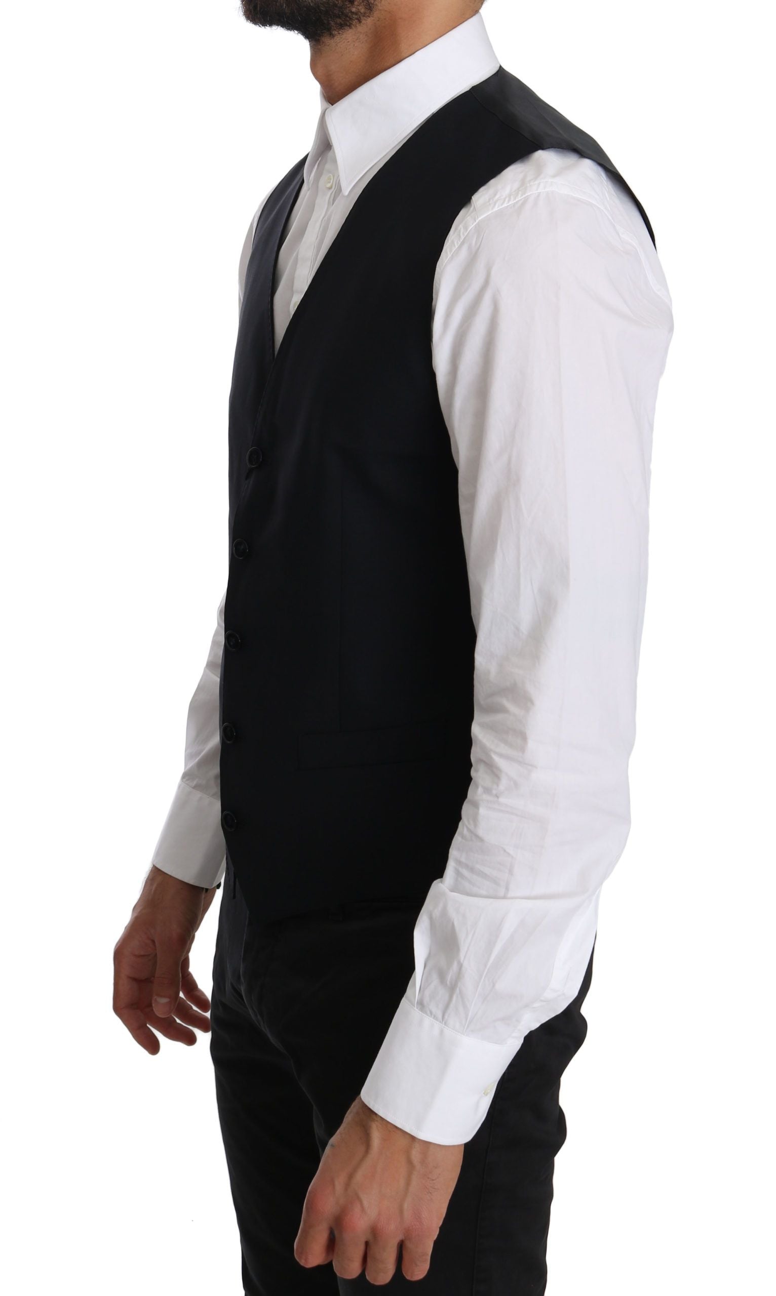 Blue wool Dolce & Gabbana formal waistcoat vest with tailored fit and classic design, perfect for elegant occasions.