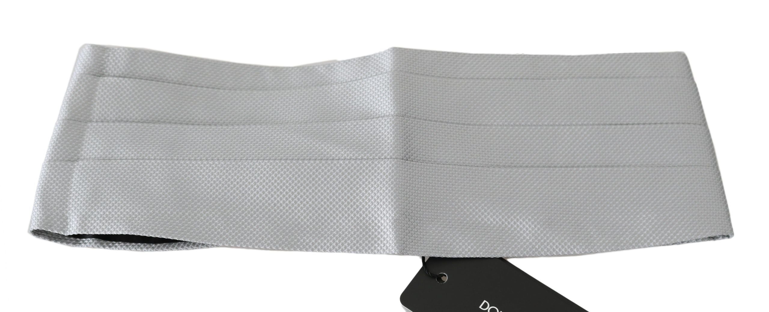 Gray men's silk waist belt or cummerbund by Dolce & Gabbana, featuring smooth fabric and elegant design for formal wear.