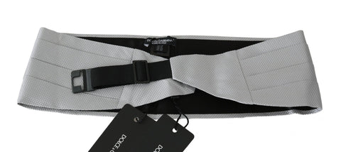 Gray men's silk waist belt or cummerbund with a sleek design, by Dolce & Gabbana, displayed flat on a neutral background.