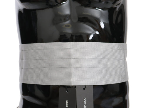 Gray men's silk waist belt or cummerbund with subtle texture, designed by Dolce & Gabbana.