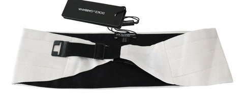 White men's silk waist belt and cummerbund by Dolce & Gabbana, featuring a smooth, elegant design for formal wear.