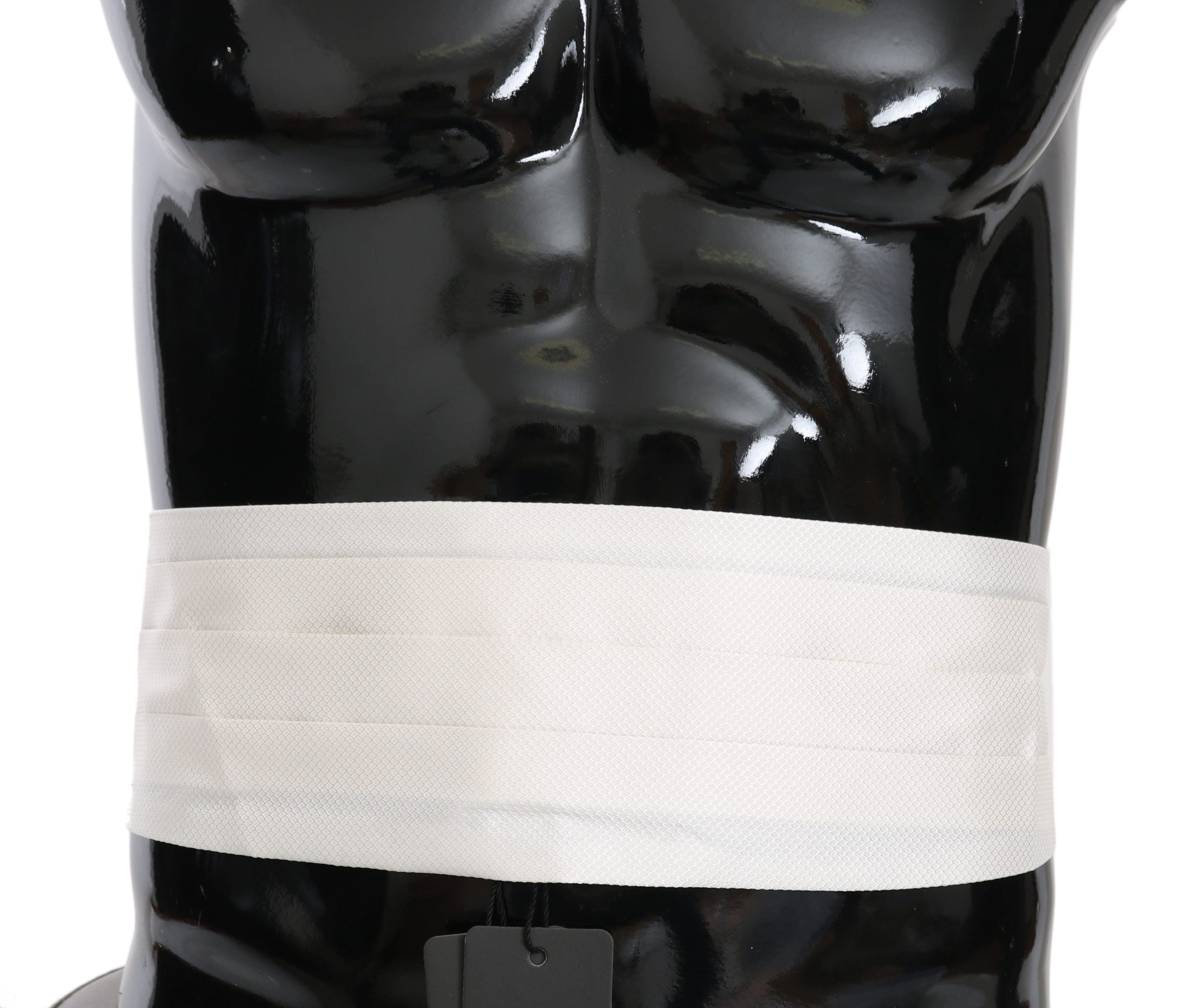 White men's silk waist belt with cummerbund style, featuring a smooth, elegant design from Dolce & Gabbana.