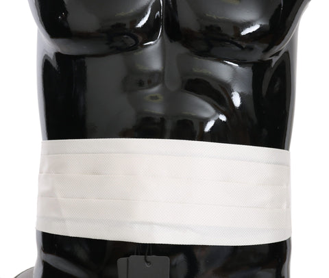 White men's silk waist belt with cummerbund style, featuring a smooth, elegant design from Dolce & Gabbana.