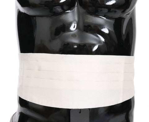 White men's silk waist belt or cummerbund by Dolce & Gabbana, featuring smooth fabric and elegant, tailored design.
