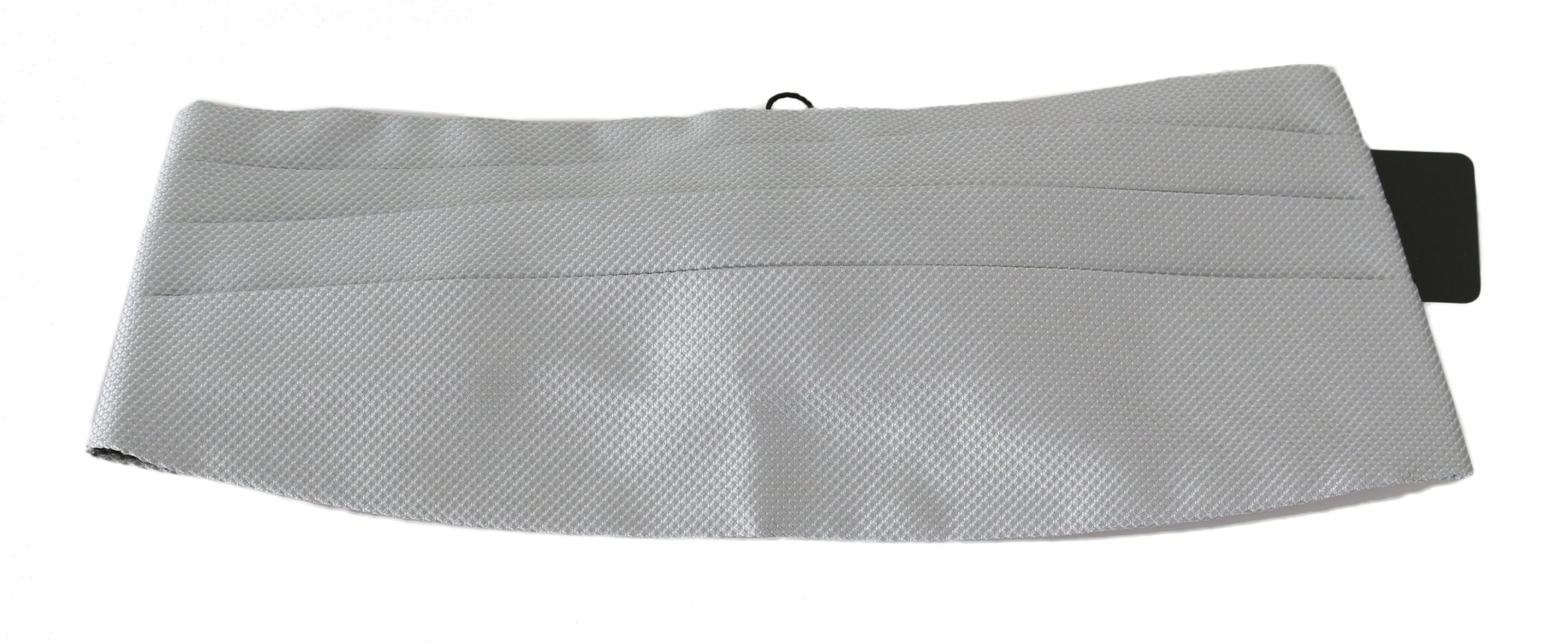 Gray men's waist belt made of 100% silk with a cummerbund style, by Dolce & Gabbana, shown in the image.