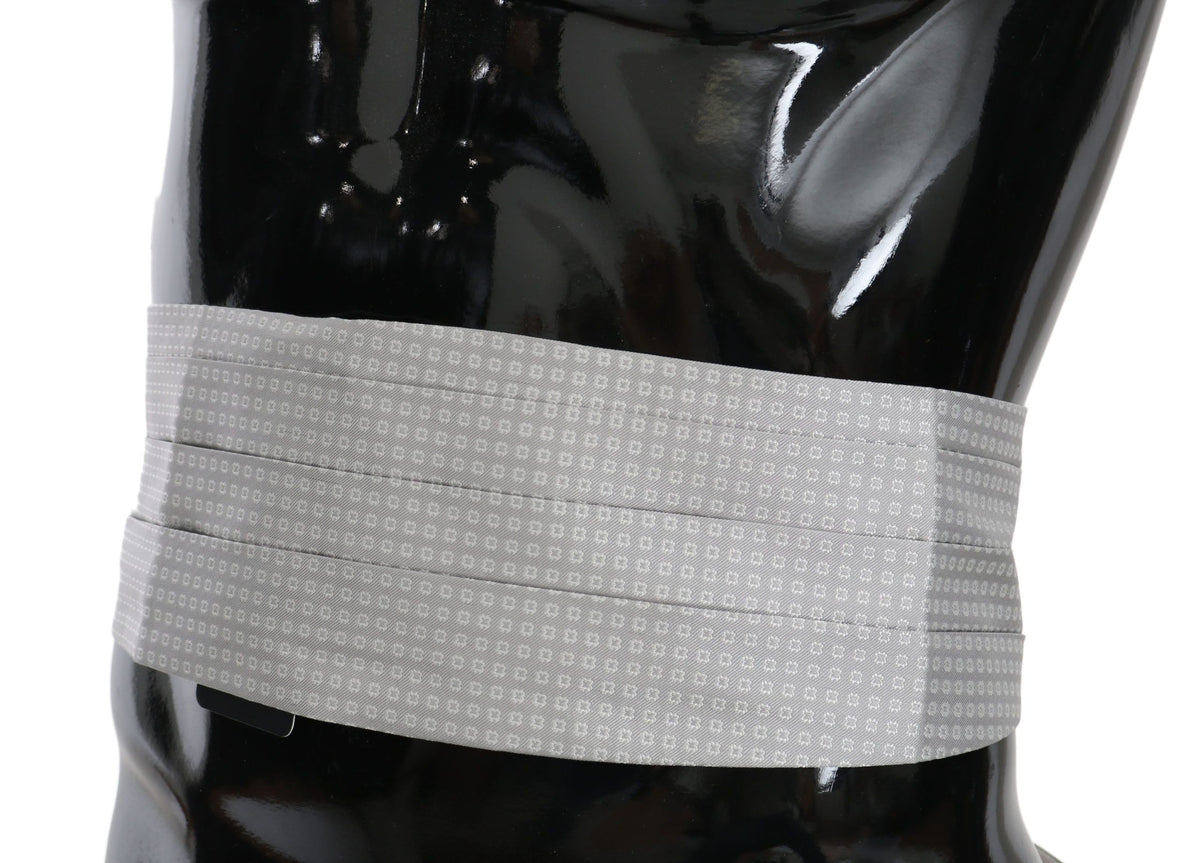 Gray patterned silk cummerbund waist belt by Dolce & Gabbana, featuring elegant design and smooth textile finish.
