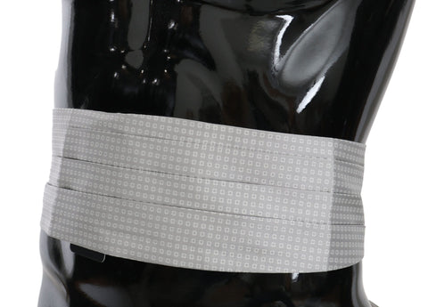 Gray patterned silk cummerbund waist belt by Dolce & Gabbana, featuring elegant design and smooth textile finish.