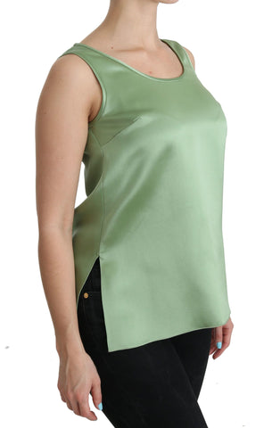 Green sleeveless silk tank blouse by Dolce & Gabbana with a smooth, elegant fabric and a relaxed fit.