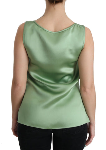 Green sleeveless silk top tank blouse by Dolce & Gabbana, featuring a smooth fabric and stylish sleeveless design.