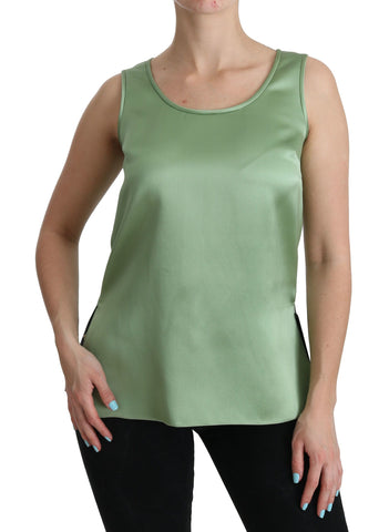 Green sleeveless silk tank blouse by Dolce & Gabbana, featuring a smooth fabric and stylish design.