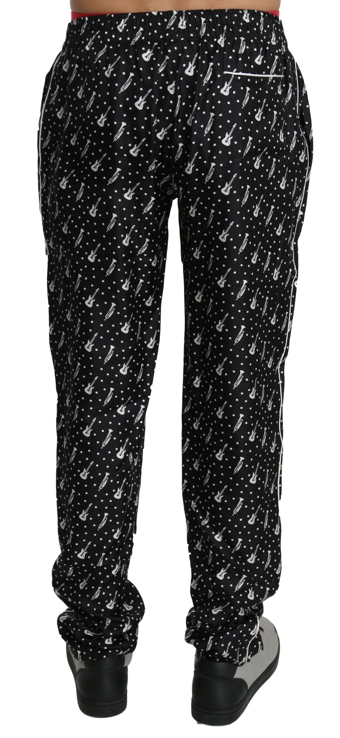 Silk black trouser pants for musical instruments by Dolce & Gabbana, featuring a sleek, tailored design and smooth fabric.