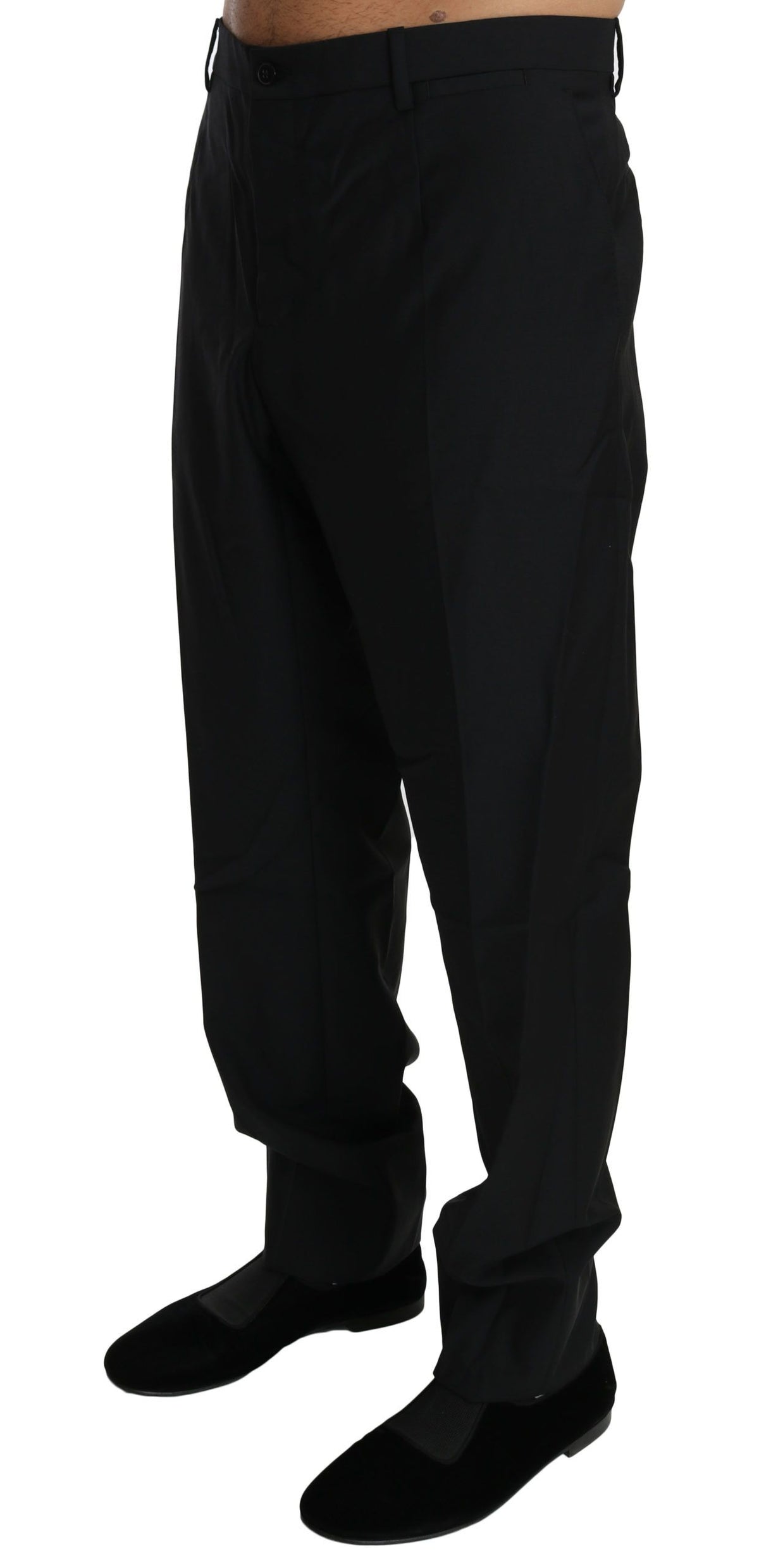 Black formal wool trousers for men by Dolce & Gabbana, tailored dress pants with a sleek fit and classic style.