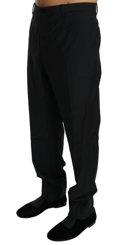 Black formal wool trousers for men by Dolce & Gabbana, tailored dress pants with a sleek fit and classic style.