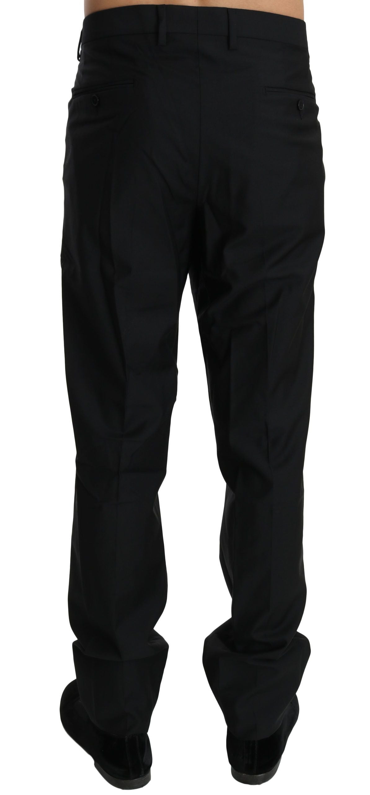 Black formal wool trousers for men by Dolce & Gabbana, featuring tailored design and classic style.