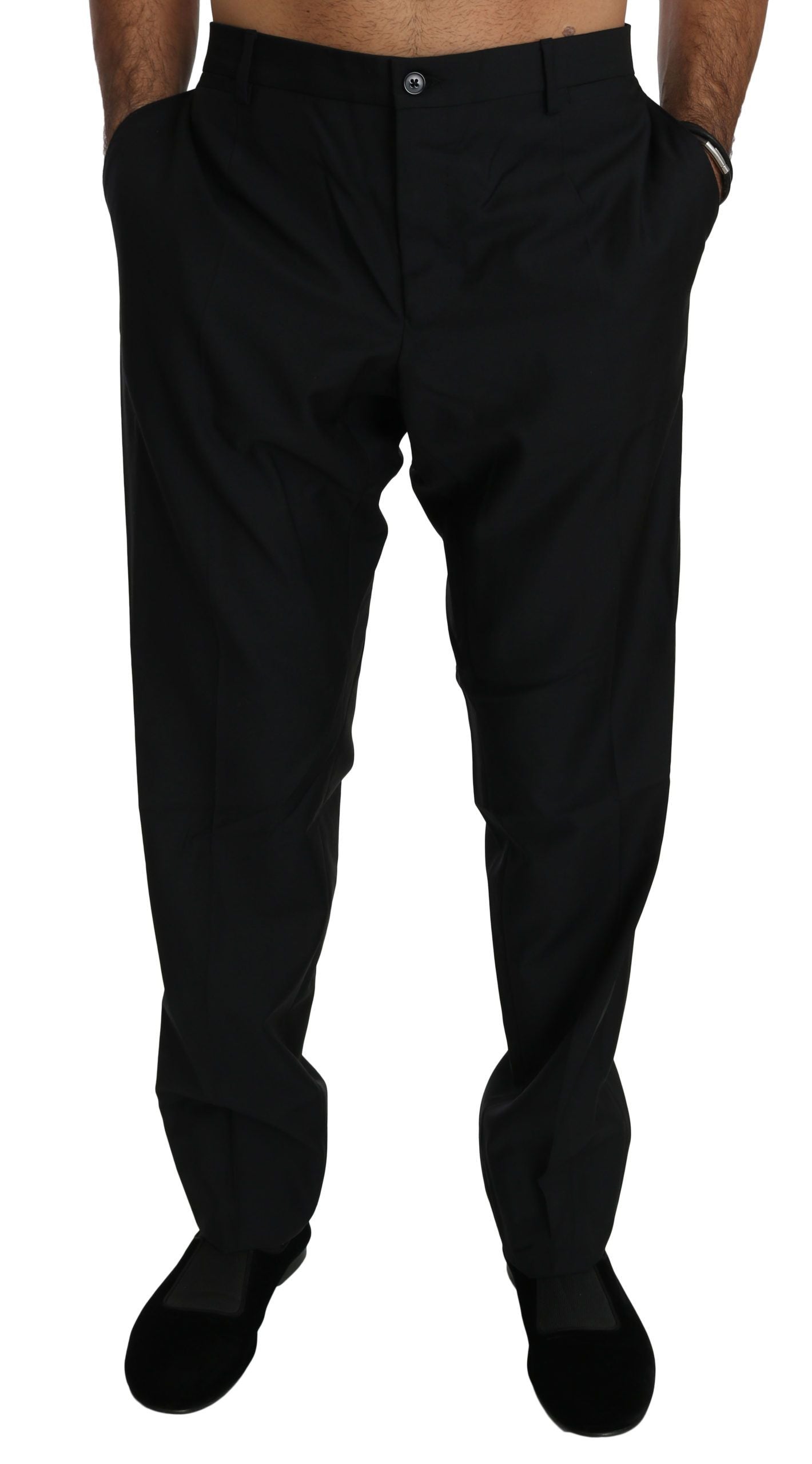 Black formal wool trousers for men by Dolce & Gabbana, tailored dress pants with a sleek, professional fit.