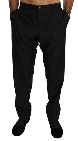 Black formal wool trousers for men by Dolce & Gabbana, tailored dress pants with a sleek, professional fit.