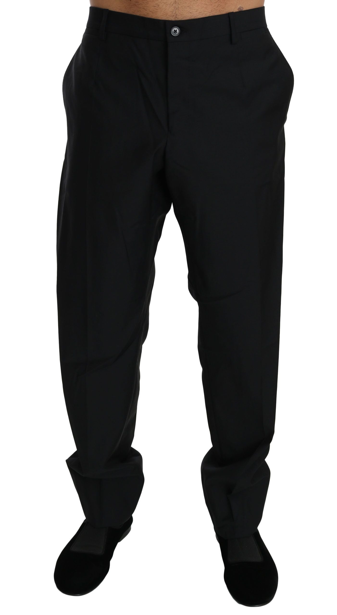 Black formal wool trousers for men by Dolce & Gabbana, tailored dress pants with a sleek, sophisticated fit.
