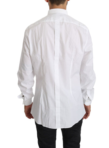 White cotton long sleeve top shirt by Dolce & Gabbana, featuring a classic fit and elegant design.