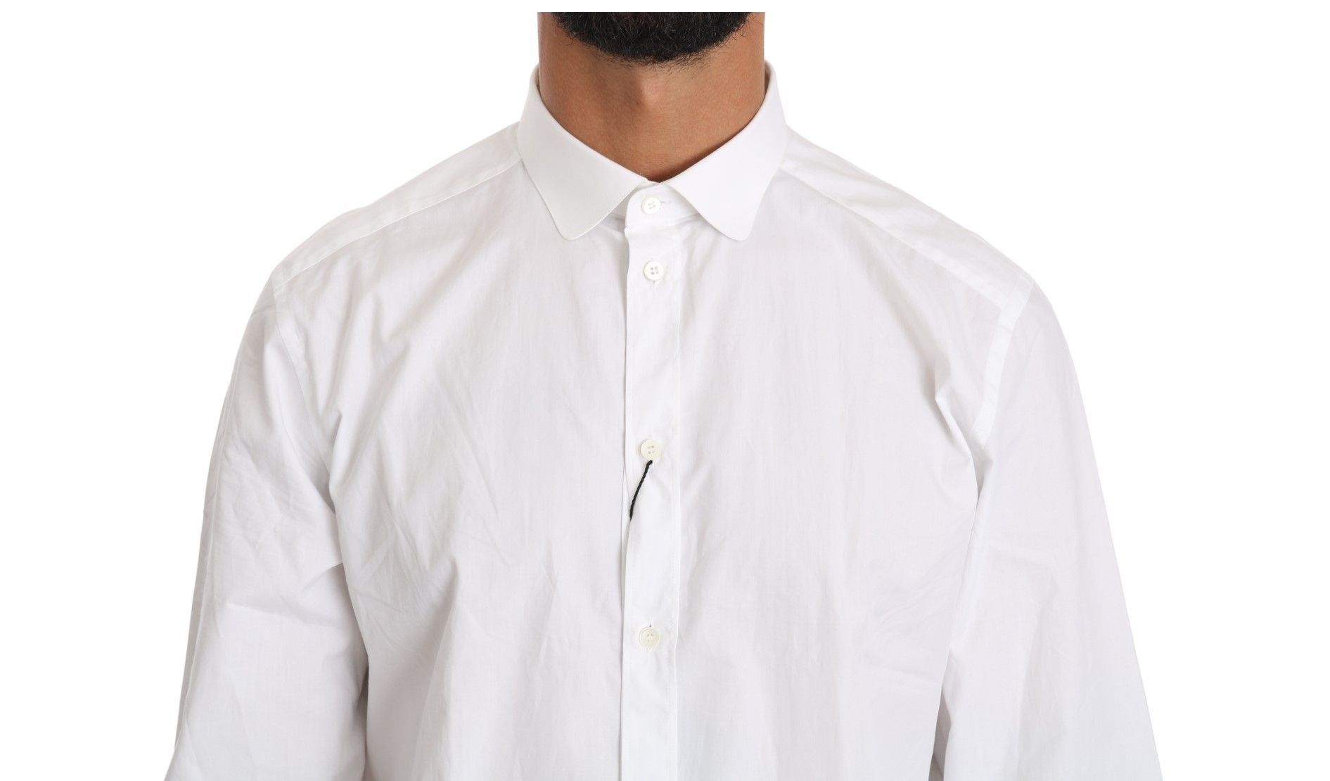 White cotton long sleeve shirt by Dolce & Gabbana, showing a classic fit with buttoned cuffs and a tailored collar.