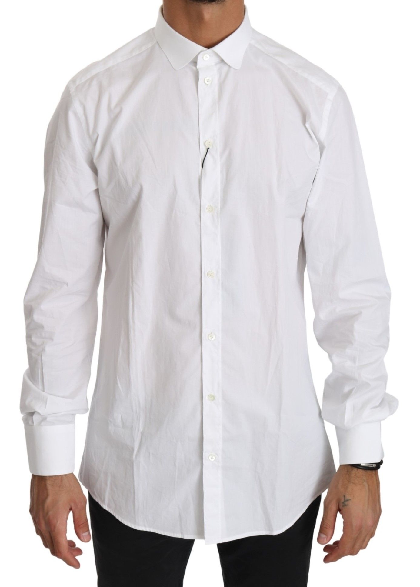 White cotton long sleeve top shirt by Dolce & Gabbana, featuring a classic fit and tailored design for stylish everyday wear.