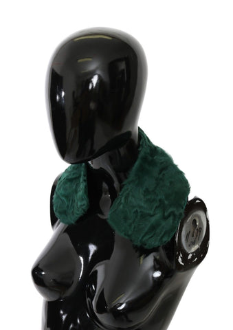 Green fur shoulder collar wrap with lambskin scarf, stylish Dolce & Gabbana accessory showcasing plush texture and elegant design.