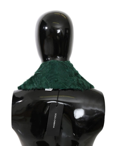 Green fur shoulder collar wrap made from lambskin, designed by Dolce & Gabbana, showcasing a luxurious and soft textured scarf.