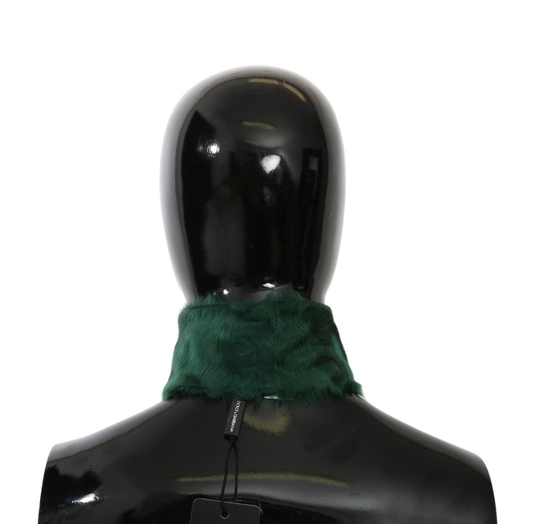 Green fur neck collar wrap with lambskin scarf from Dolce & Gabbana, featuring plush fur and elegant design.