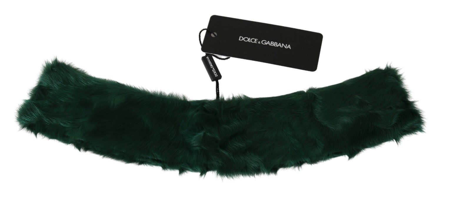 Green fur neck collar wrap with lambskin scarf from Dolce & Gabbana, showcasing soft texture and elegant design.