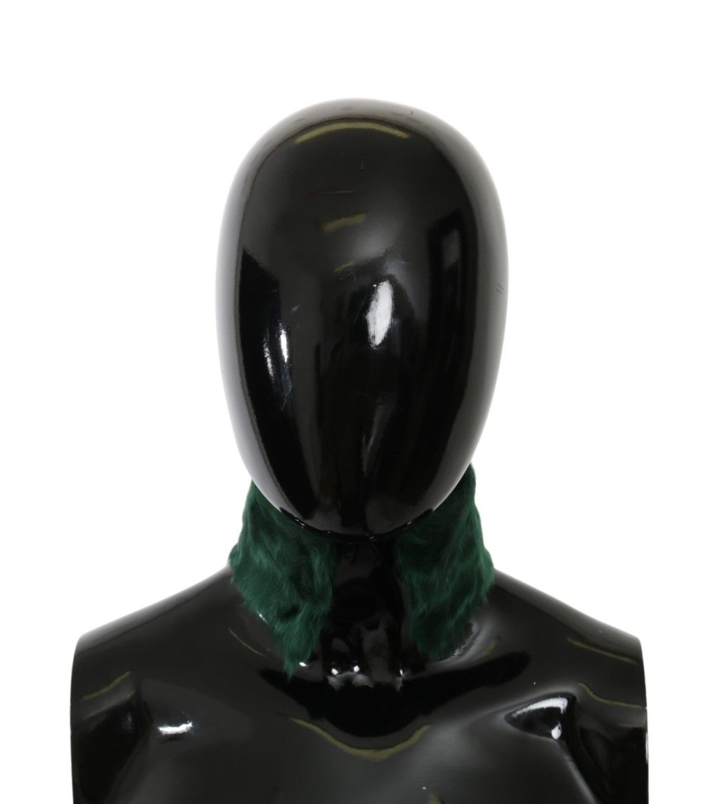 Green fur neck collar wrap with lambskin scarf from Dolce & Gabbana, featuring plush texture and stylish design.
