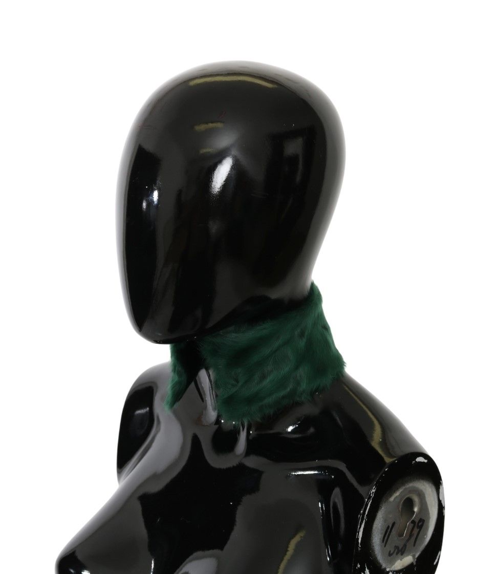 Green fur neck collar wrap with lambskin scarf, stylish Dolce & Gabbana accessory featuring plush fur and soft leather details.