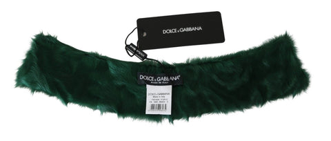 Green fur neck collar wrap with lambskin scarf from Dolce & Gabbana, featuring soft plush fur and smooth leather details.