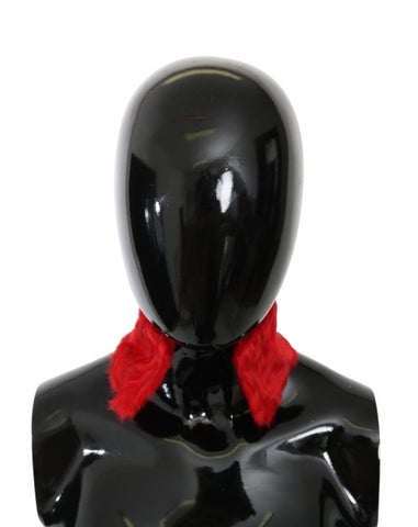 Red fur neck collar wrap made of lambskin, stylish Dolce & Gabbana scarf with plush texture and elegant design.