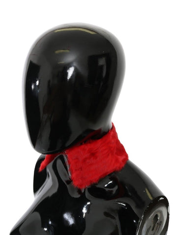 Red faux fur neck collar wrap with lambskin texture, stylish Dolce & Gabbana scarf ideal for winter fashion.